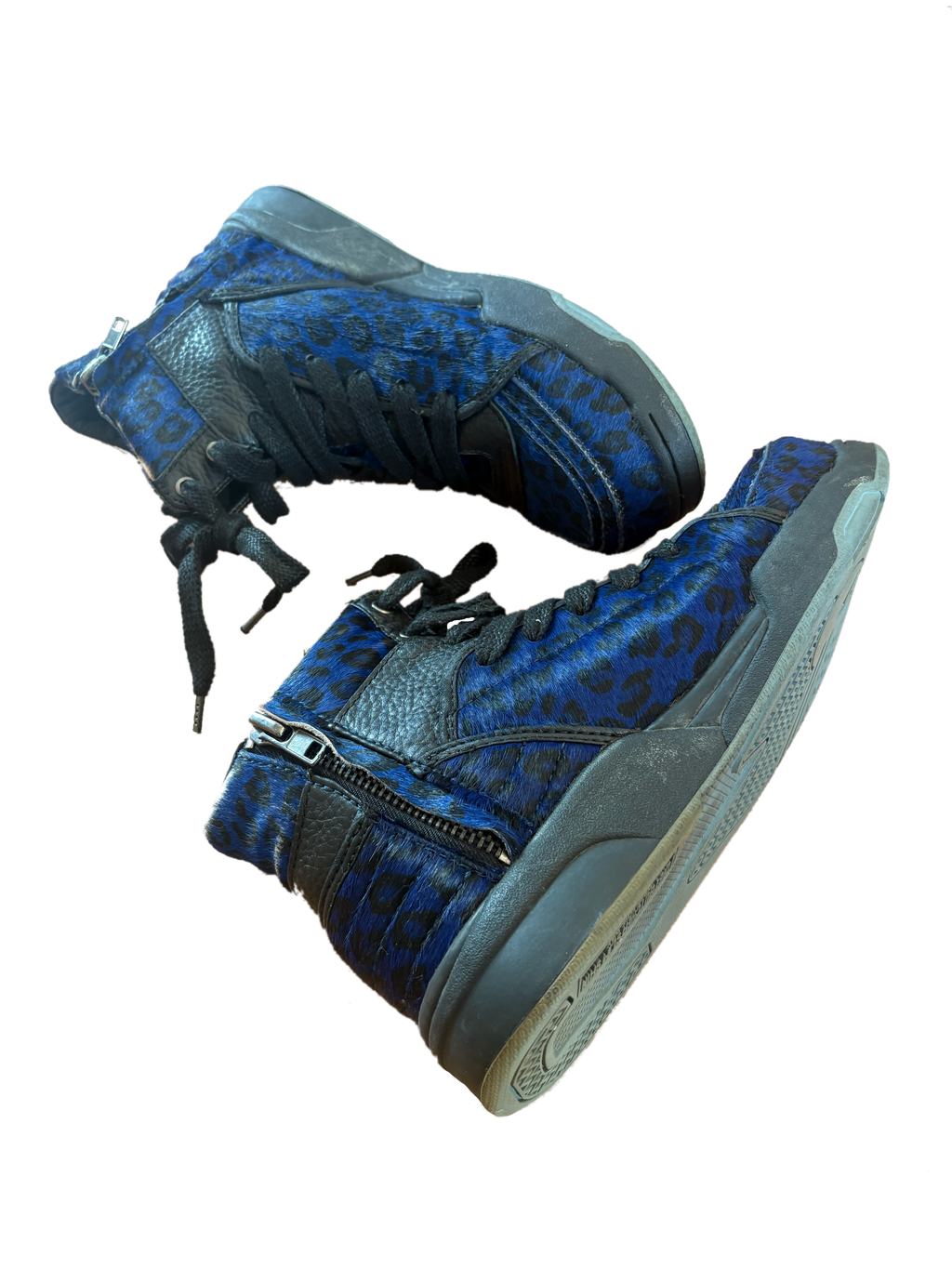 Diet Butcher Slim Skin Blue Cheetah Fur Mid-High Sneakers
