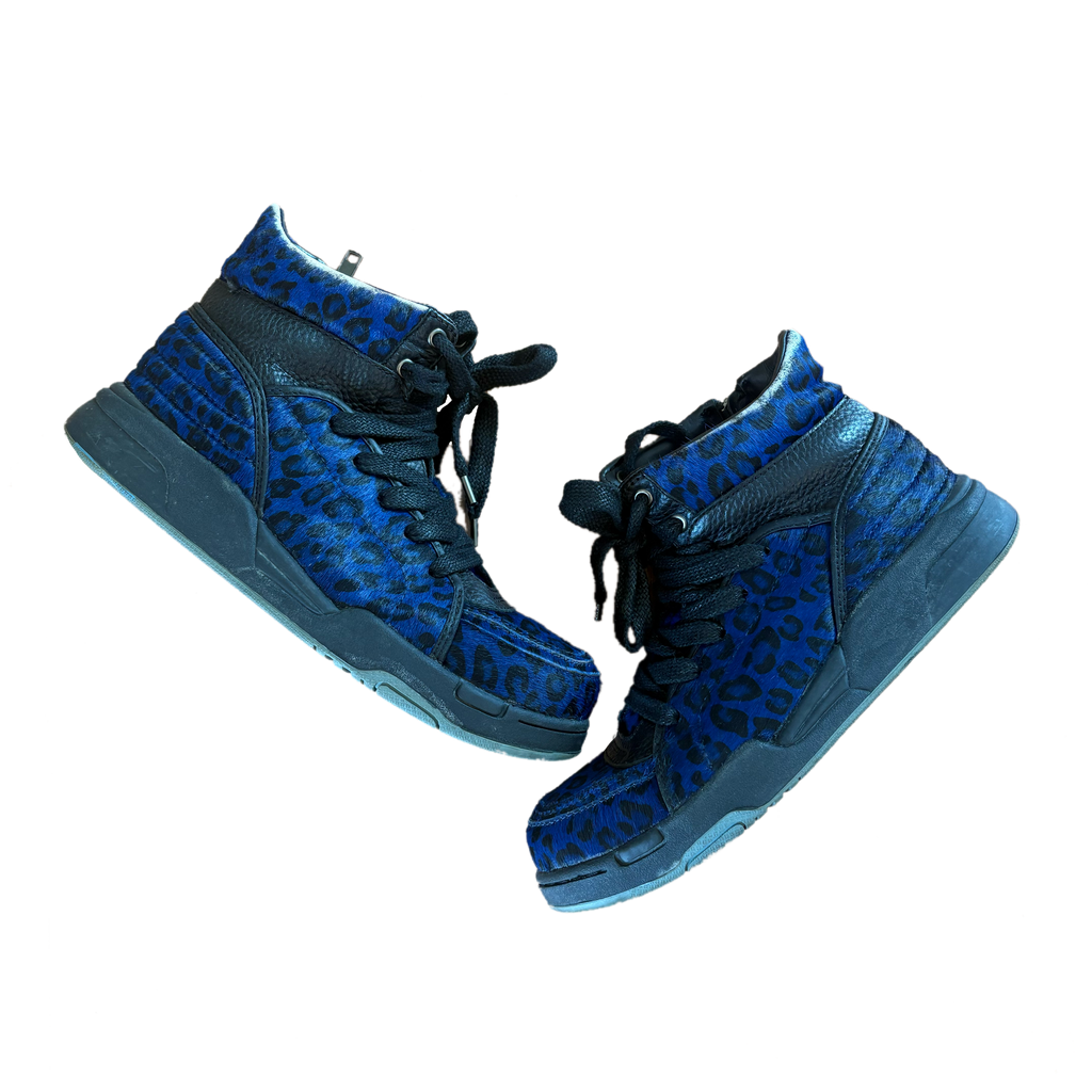 Diet Butcher Slim Skin Blue Cheetah Fur Mid-High Sneakers