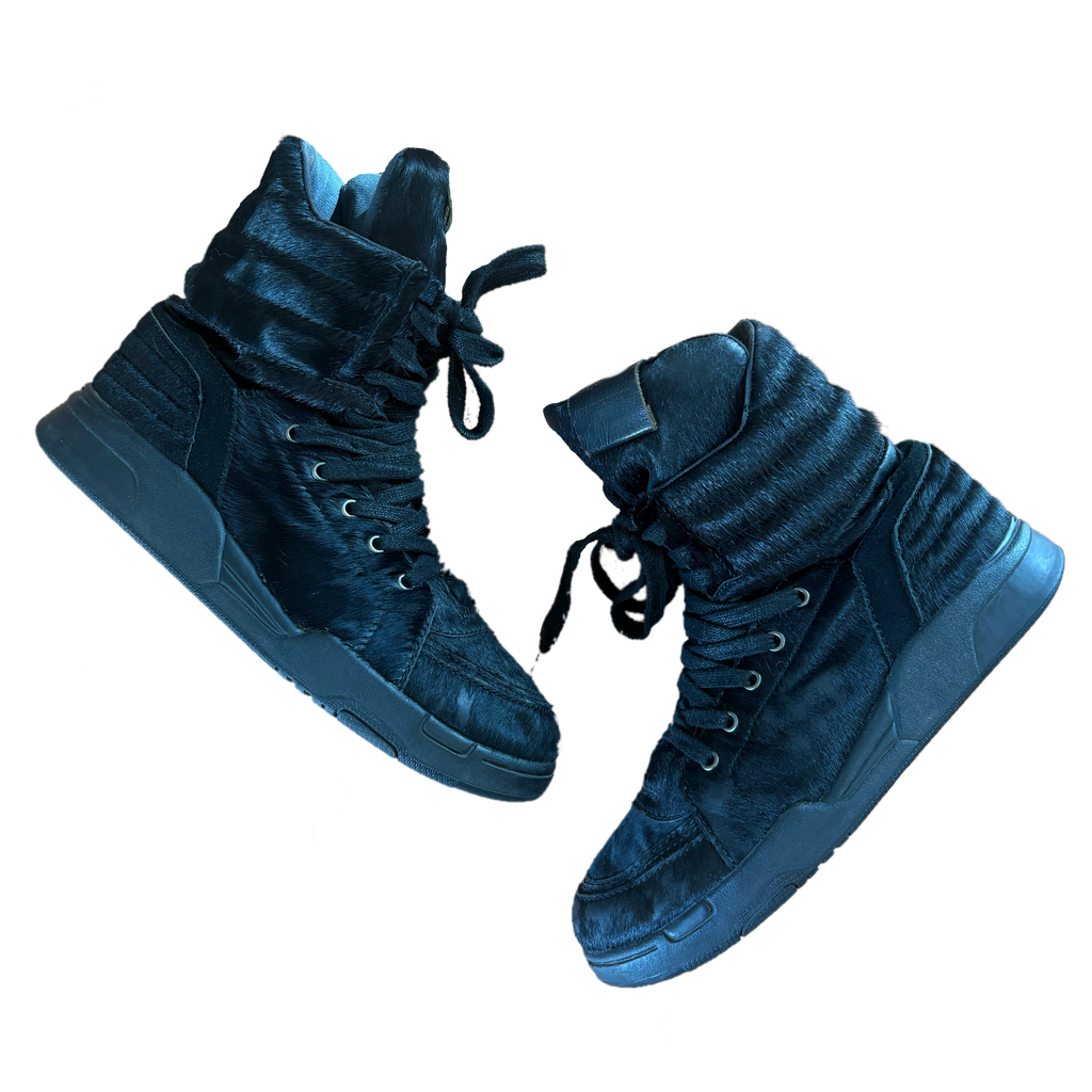 Diet Butcher Slim Skin Calfskin Fur High-Top Sneaker