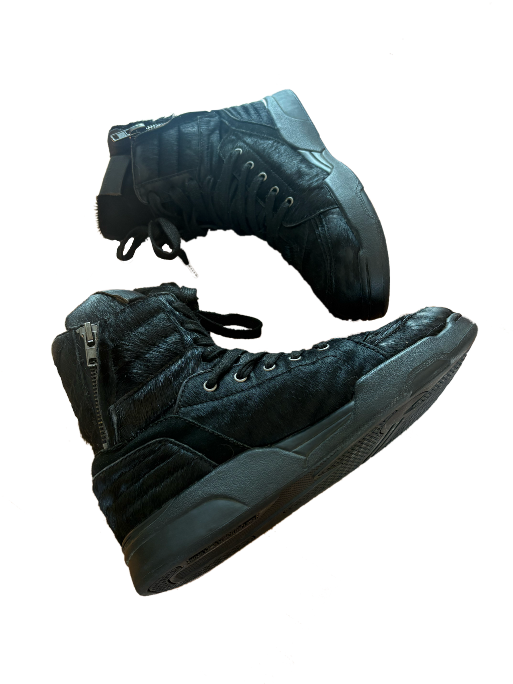 Diet Butcher Slim Skin Calfskin Fur High-Top Sneaker