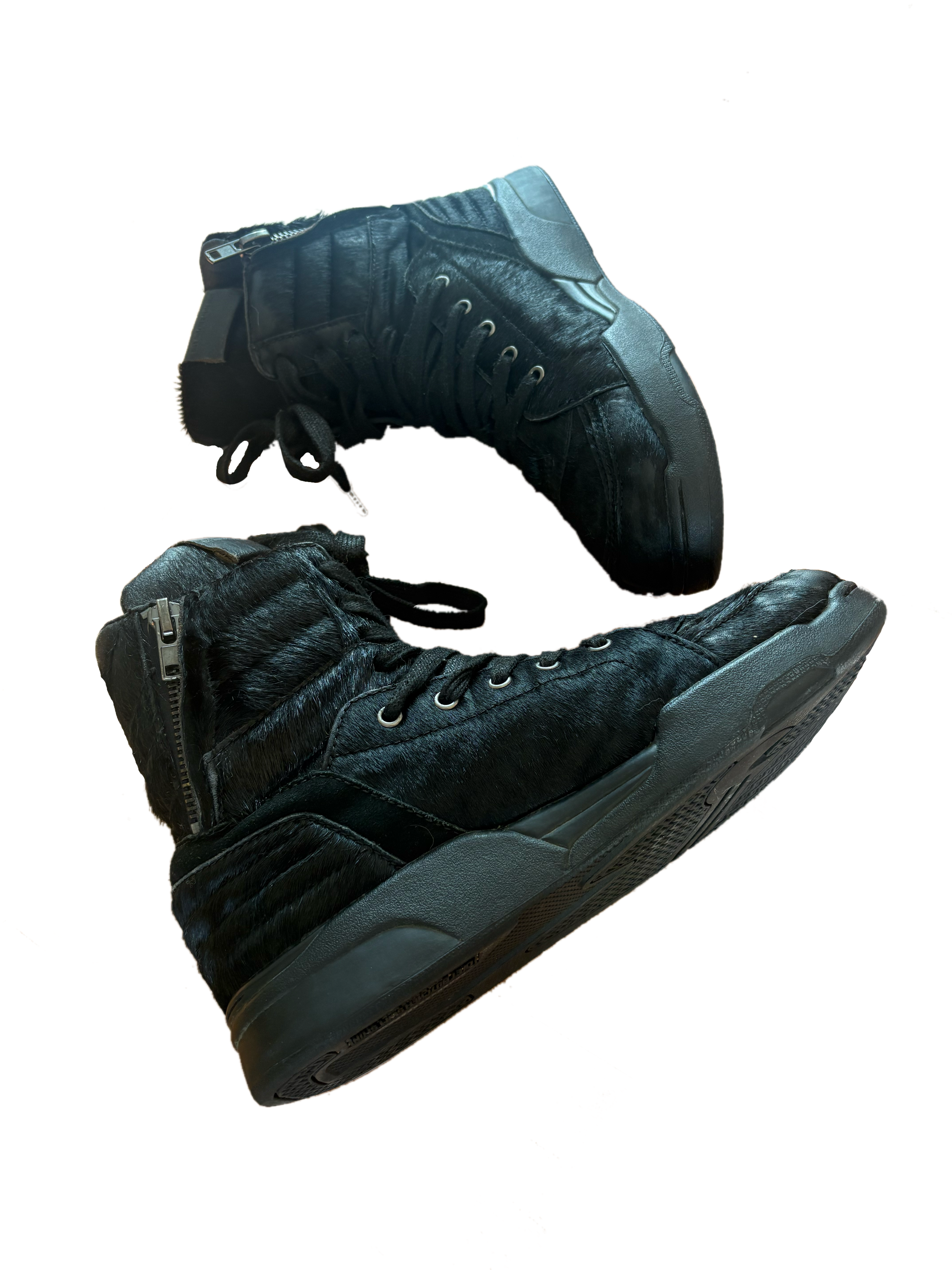 Diet Butcher Slim Skin Calfskin Fur High-Top Sneaker